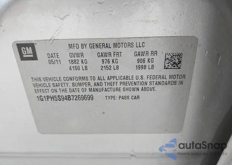 2011 Chevrolet Cruze Ltz из США, поврежденный, VIN 1G1PH5S94B7269699